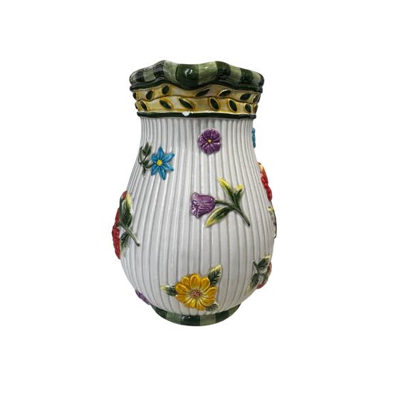 FITZ AND FLOYD Floral Ceramic Pitcher Braided Handle Embossed 3D Flowers As Is - Picture 4 of 9